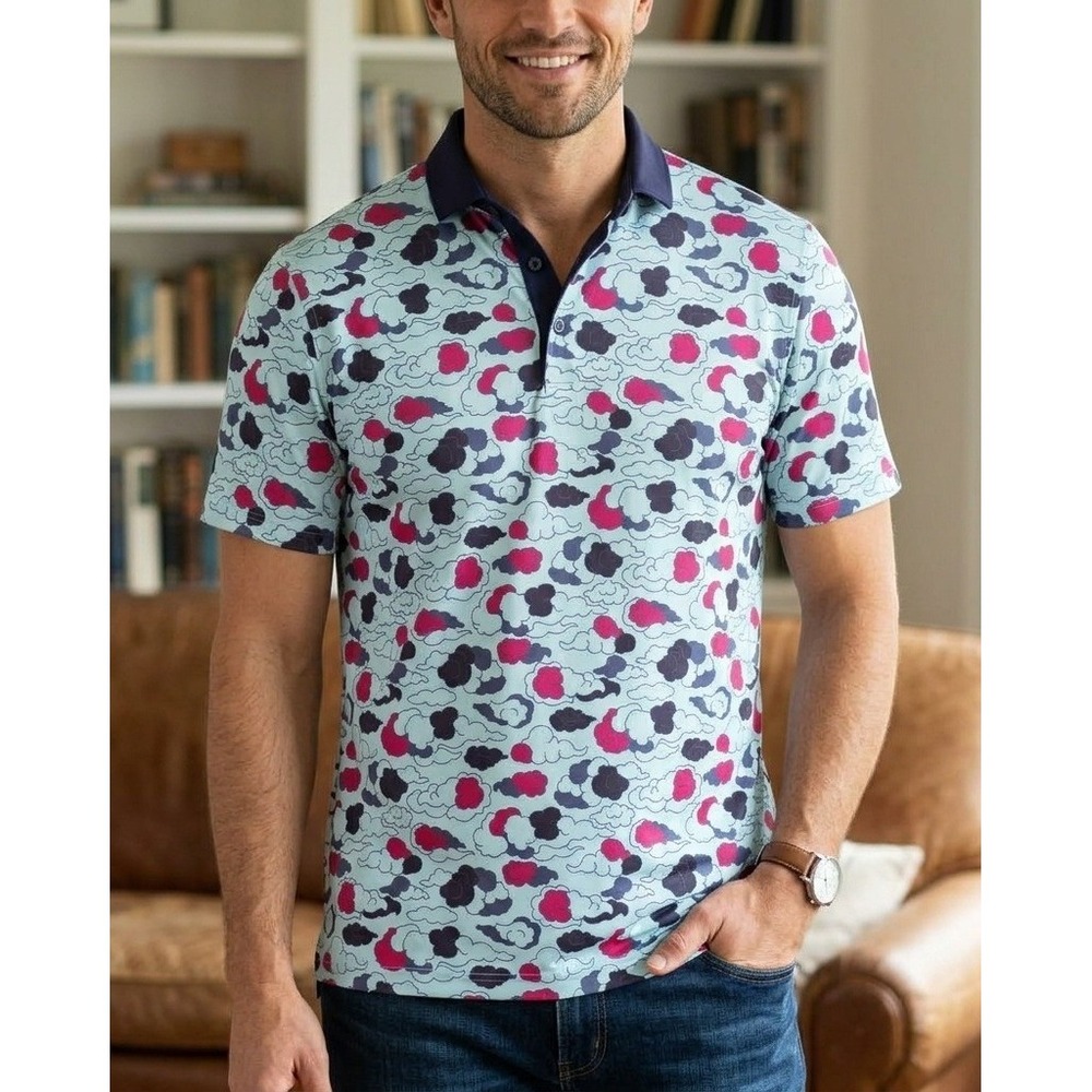 Greyson Bat Cloud Polo Shirt Mens M Blue Performance Golf Short Sleeve Casual